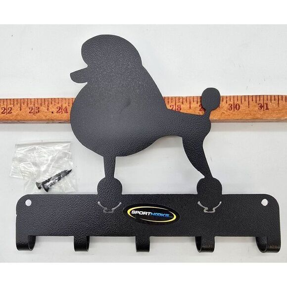 Metal Poodle Design Wall Hook Rack 4 Hooks Black For Keys, Leashes and more - Picture 3 of 3